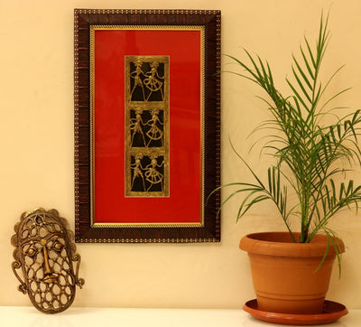 3 Storied Brass Dhokra Art Wall Frame (Red, 18.5 inch)