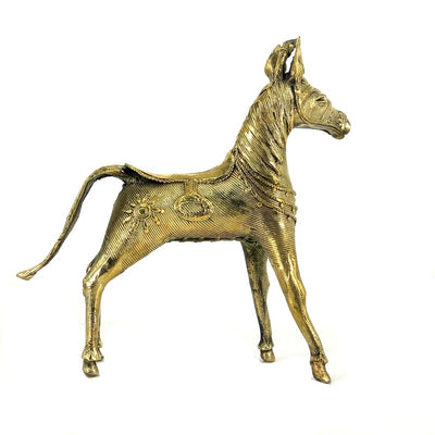 Elegant Handmade Brass Sleek Horse Statue with Unicorn and Lush Mane (Golden, 8.5 inch)
