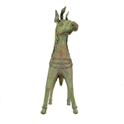 Enchanting Handmade Brass Sleek Horse Statue with Unicorn and Lush Mane (Verdigris green, 8.5 inch)