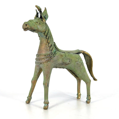Enchanting Handmade Brass Sleek Horse Statue with Unicorn and Lush Mane (Verdigris green, 8.5 inch)