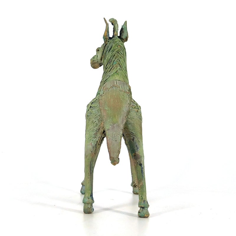 Enchanting Handmade Brass Sleek Horse Statue with Unicorn and Lush Mane (Verdigris green, 8.5 inch)