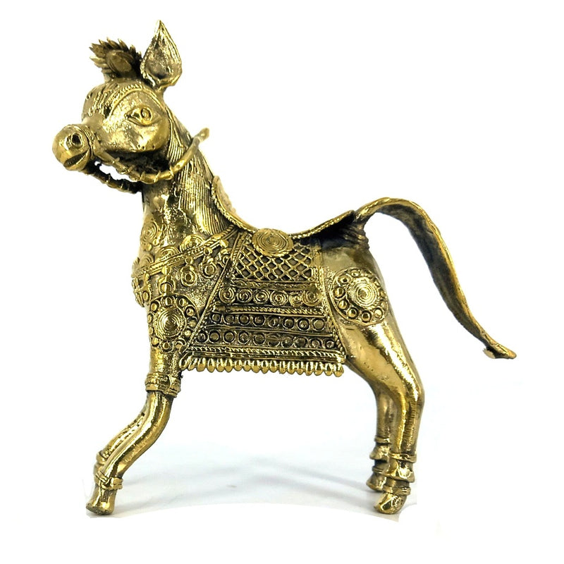 Exquisite Handmade Brass Charging Horse Statue with Ornate Details (Golden, 8.5 inch)