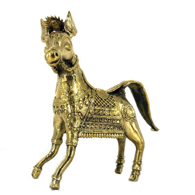 Exquisite Handmade Brass Charging Horse Statue with Ornate Details (Golden, 8.5 inch)