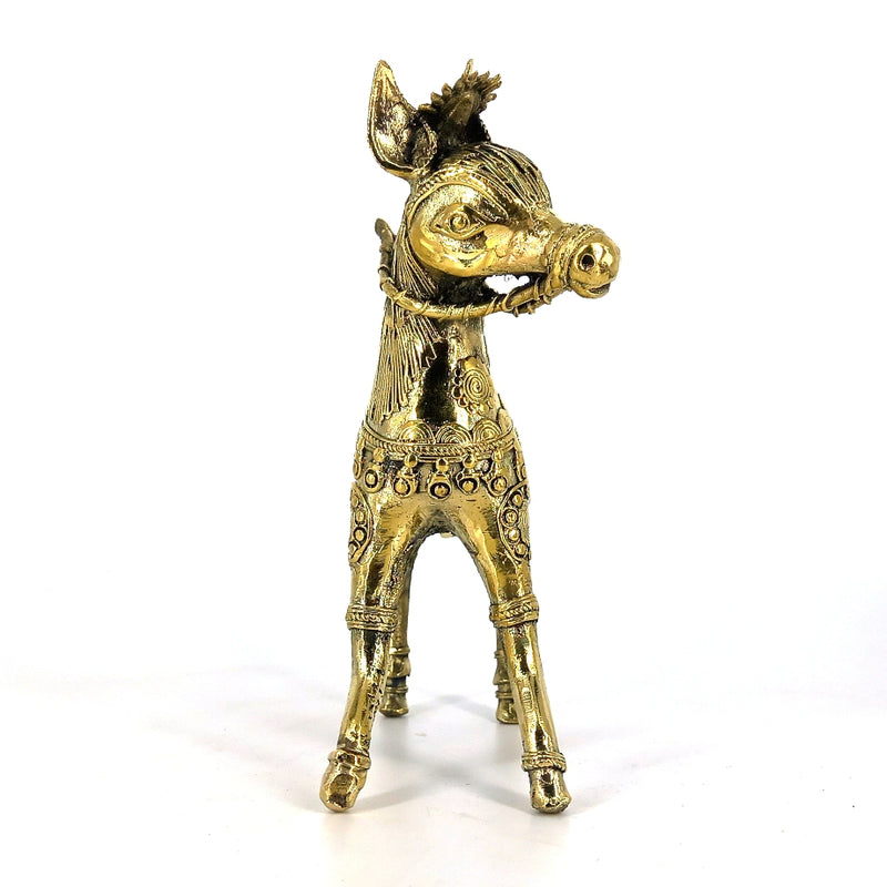 Exquisite Handmade Brass Charging Horse Statue with Ornate Details (Golden, 8.5 inch)