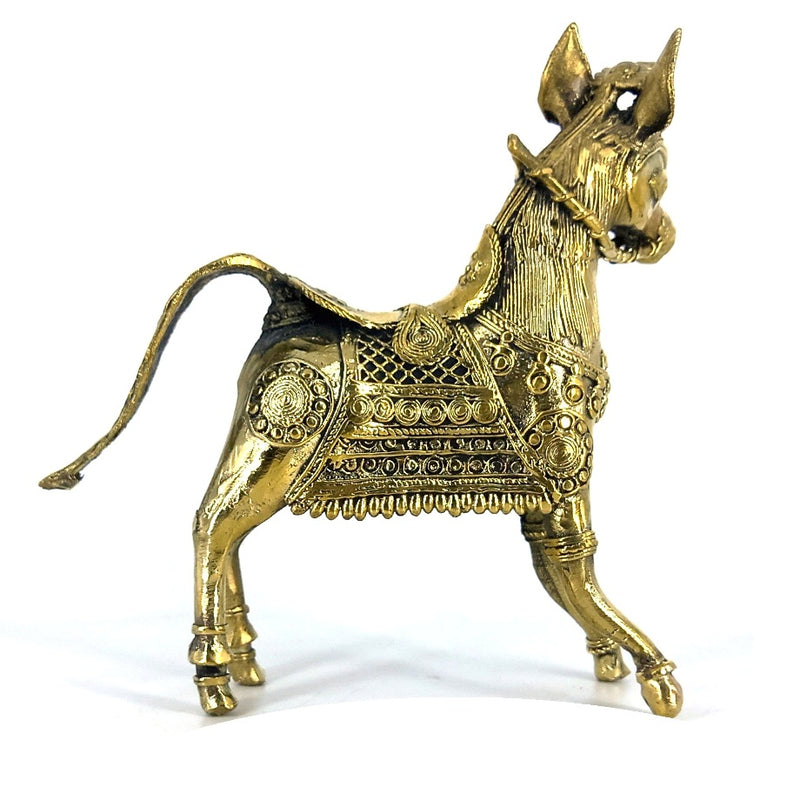 Exquisite Handmade Brass Charging Horse Statue with Ornate Details (Golden, 8.5 inch)