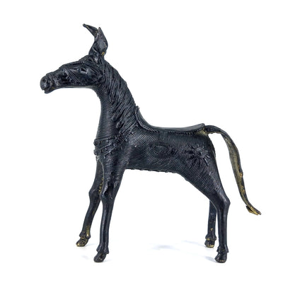 Majestic Handmade Brass Sleek Horse Statue with Unicorn and Lush Mane (Black, 8.5 inch)