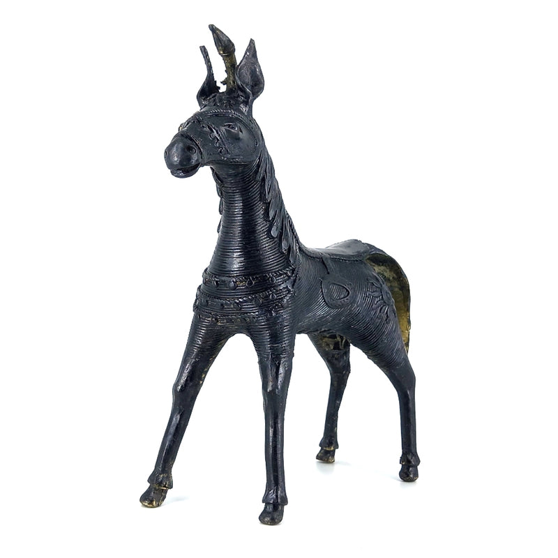 Majestic Handmade Brass Sleek Horse Statue with Unicorn and Lush Mane (Black, 8.5 inch)