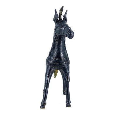 Majestic Handmade Brass Sleek Horse Statue with Unicorn and Lush Mane (Black, 8.5 inch)