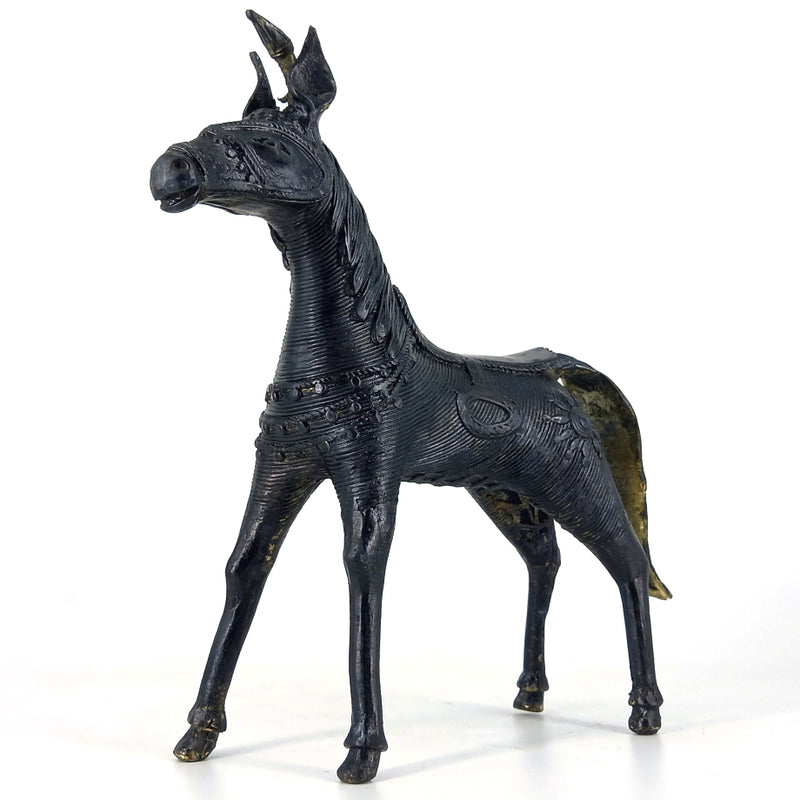 Majestic Handmade Brass Sleek Horse Statue with Unicorn and Lush Mane (Black, 8.5 inch)