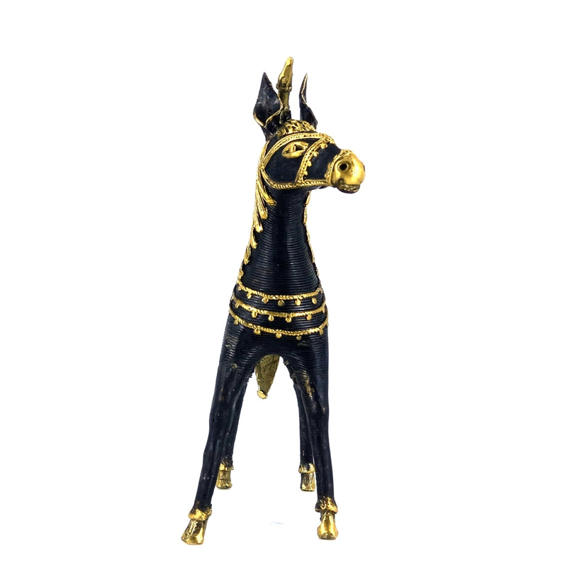 Exquisite Handmade Brass Sleek Horse Statue with Unicorn and Ornamental Detailing (Black, 8.5 inch)
