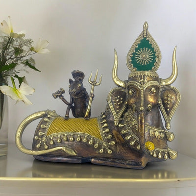 Handmade Dhokra Art Bahurupiya Brass Artefact (Multicolor, 12 inch)