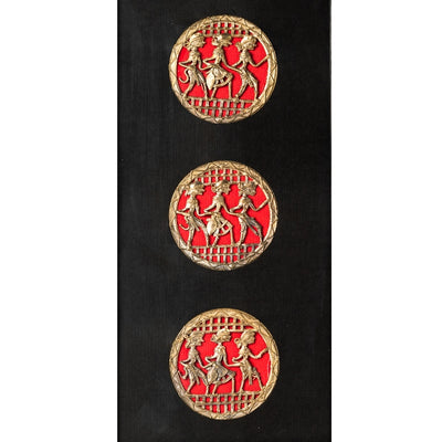 Dhokra Art Brass Wall Frame, Circles of Celebrations (Black and Red, 18 inch)