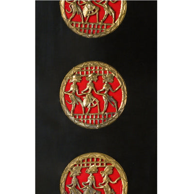 Dhokra Art Brass Wall Frame, Circles of Celebrations (Black and Red, 18 inch)