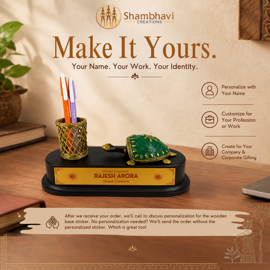 Brass Desk Harmony – Bastar Dokra Art Personalized Pen Holder