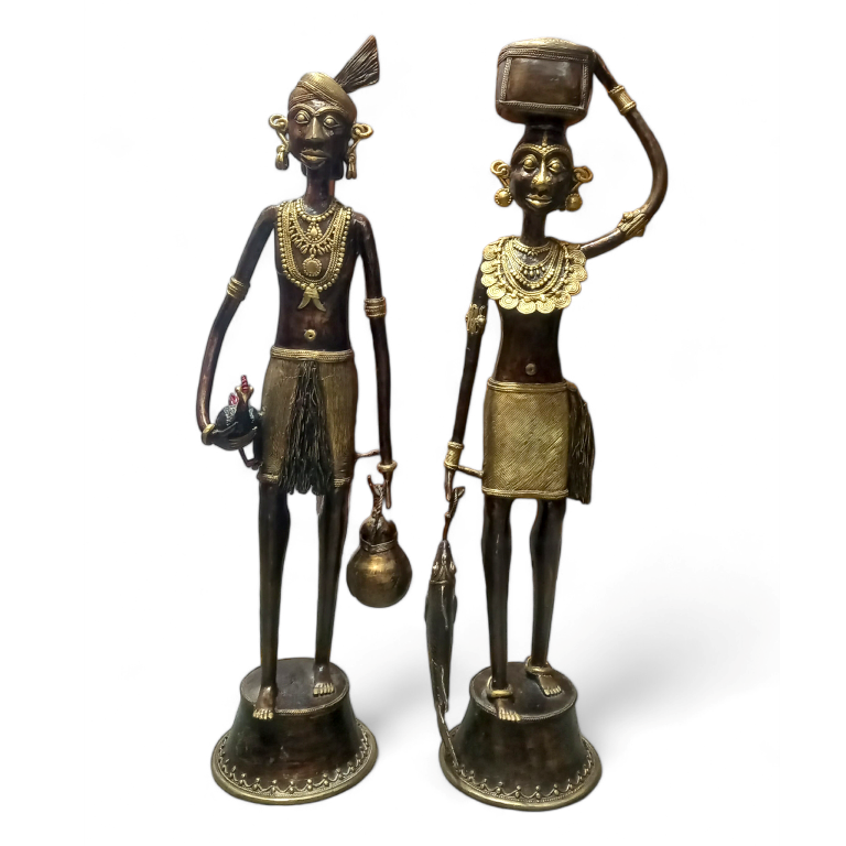 Handmade Dhokra Brass Statues - Madia Madin (3 Feet)