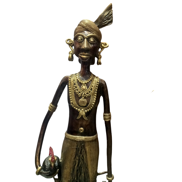 Handmade Dhokra Brass Statues - Madia Madin (3 Feet)