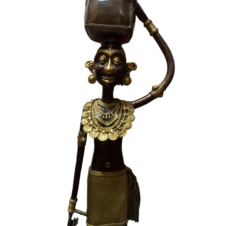 Handmade Dhokra Brass Statues - Madia Madin (3 Feet)