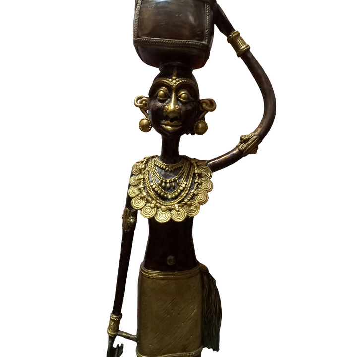 Handmade Dhokra Brass Statues - Madia Madin (3 Feet)