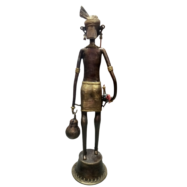 Handmade Dhokra Brass Statues - Madia Madin (3 Feet)