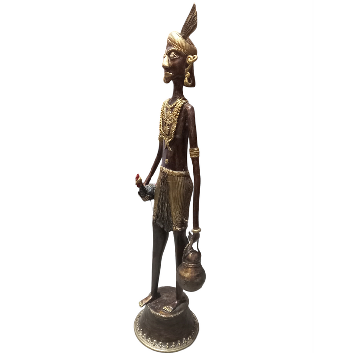 Handmade Dhokra Brass Statues - Madia Madin (3 Feet)
