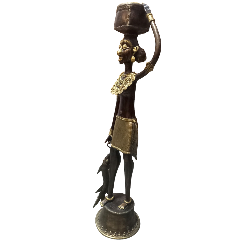 Handmade Dhokra Brass Statues - Madia Madin (3 Feet)