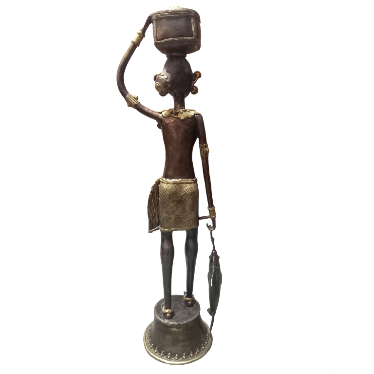 Handmade Dhokra Brass Statues - Madia Madin (3 Feet)