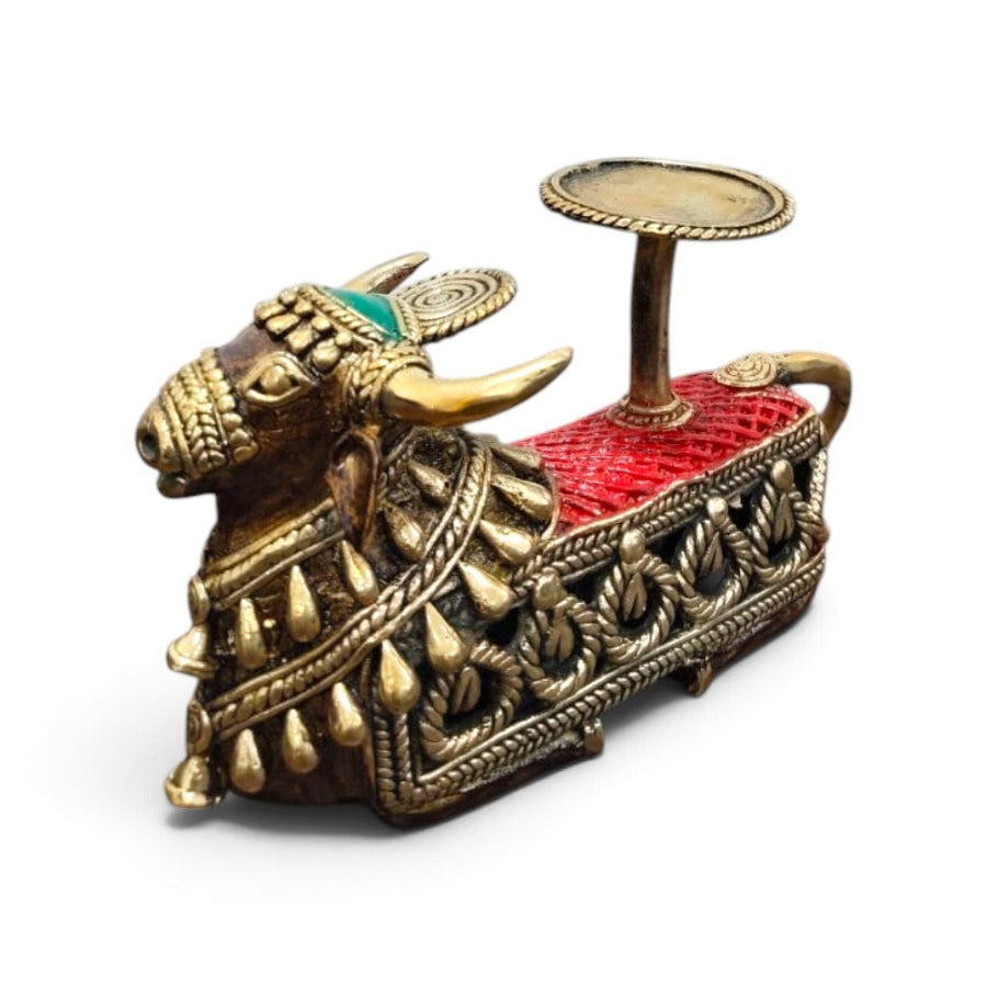 Sacred Glow Nandi Tealight Holder – Bastar Dokra Art Brass Decor
