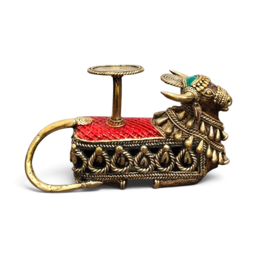 Sacred Glow Nandi Tealight Holder – Bastar Dokra Art Brass Decor