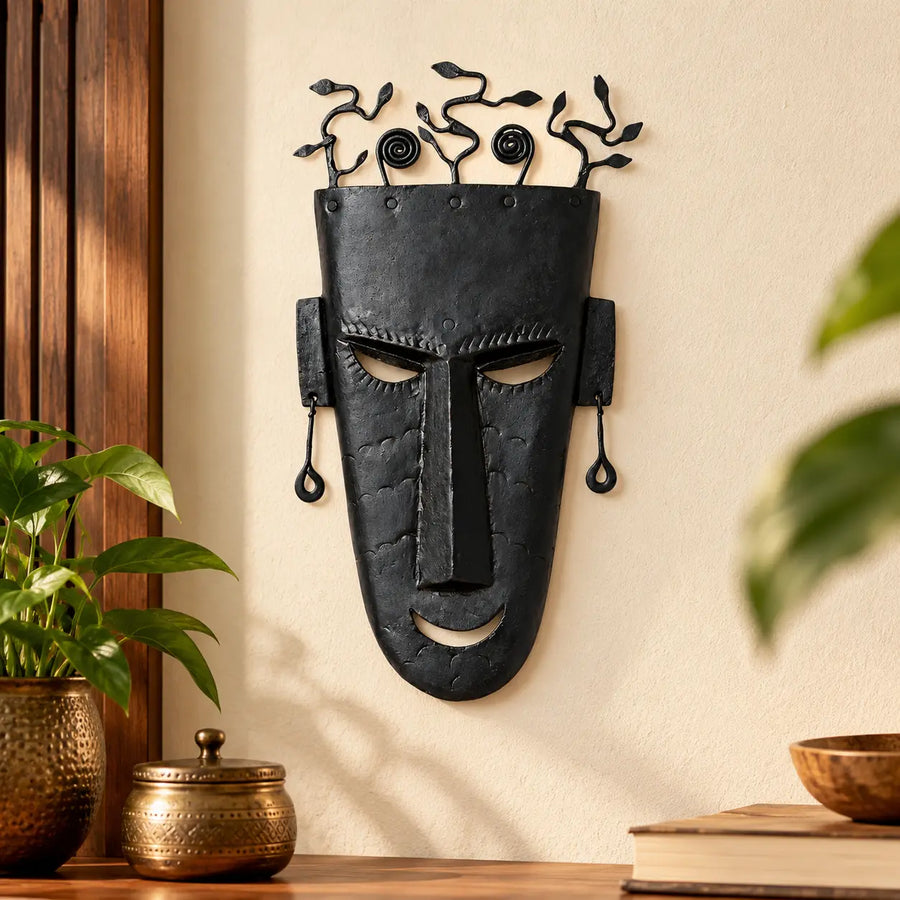 Bastar Loha Shilp handcrafted wrought iron abstract tree wall mask, wall decor