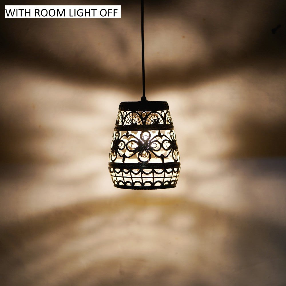 Bastar Dokra art inspired brass pendant lampshade for home décor with room light off
