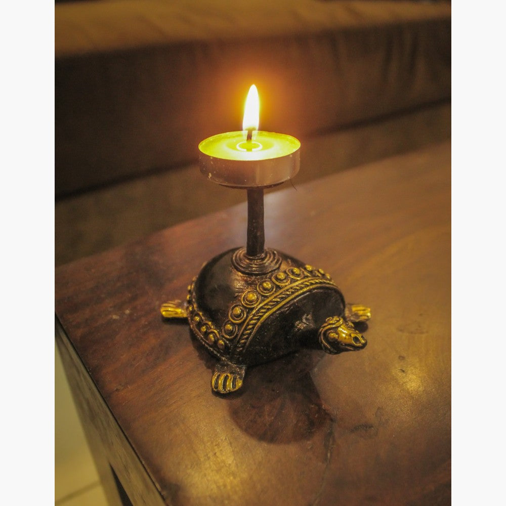 Bronze finish brass tortoise candle holder for home décor