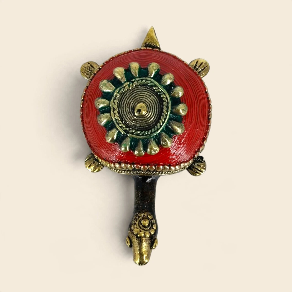 Red Turtle with Floral Design on Shell | Bastar Dhokra Brass, 4 inch