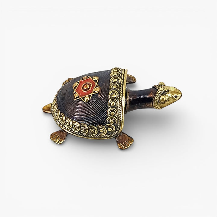 Bell metal Bastar Dokra art coin tortoise showpiece front angle