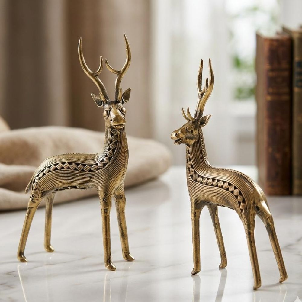 Handmade Brass Deer Sculptures for Home Decor – Shambhavi Creations