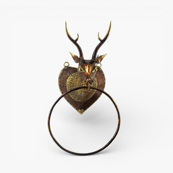 Brass deer towel ring holder in Bastar Dokra art style
