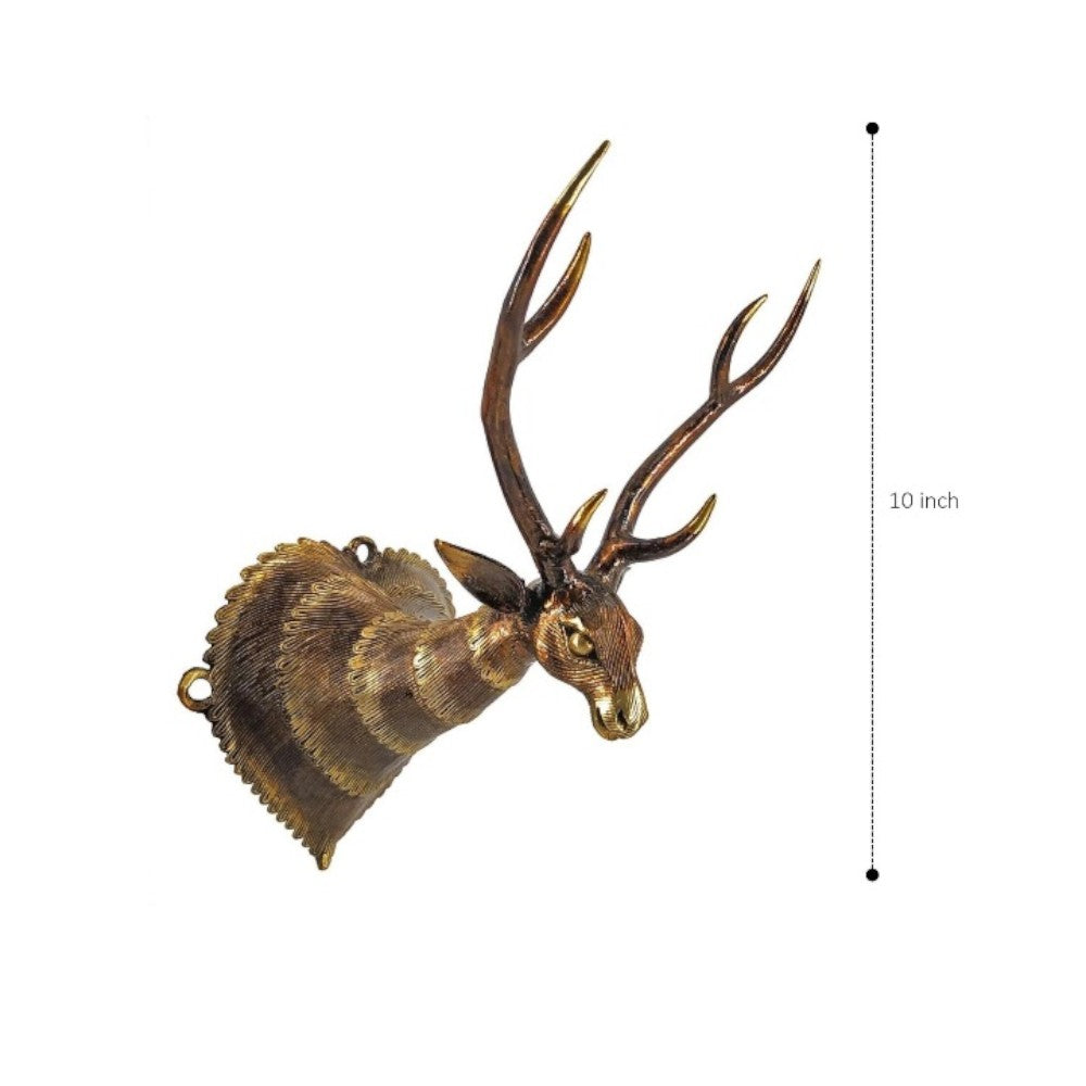 Bastar Dokra art deer head wall hanging three-quarter view