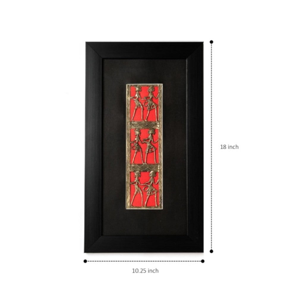 Handmade brass Dokra wall frame vertical panel black and red finish