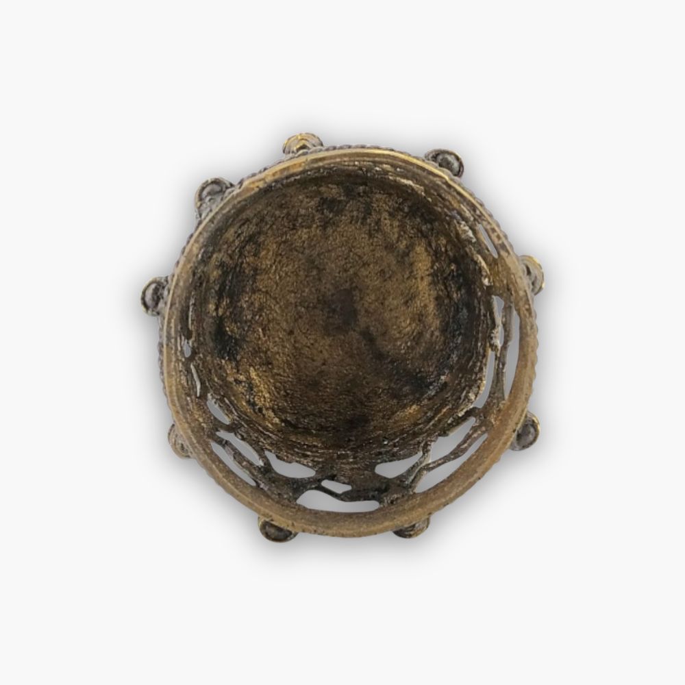 Top view of handcrafted Bastar Dokra art brass pen holder decorative desk organizer