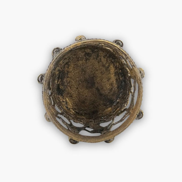 Top view of handcrafted Bastar Dokra art brass pen holder decorative desk organizer