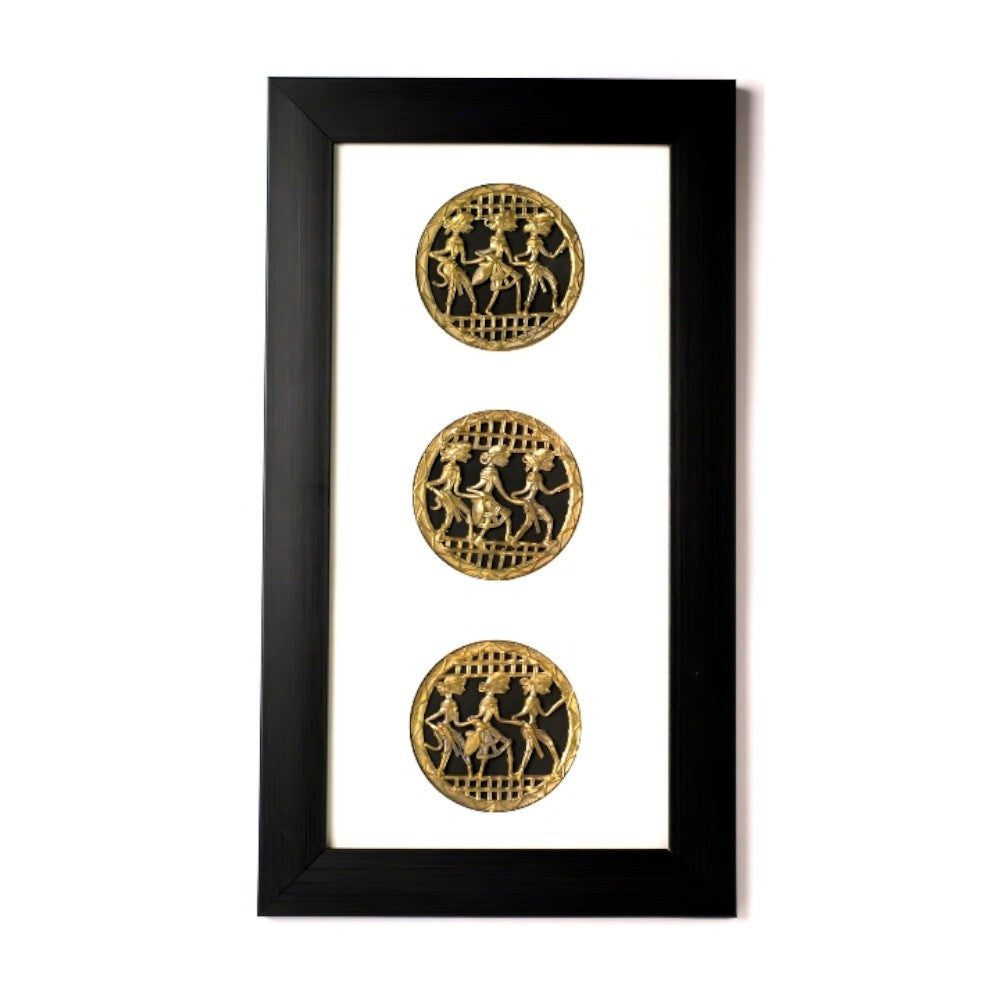 Brass Bastar Dokra art circular figurine wall frame front view