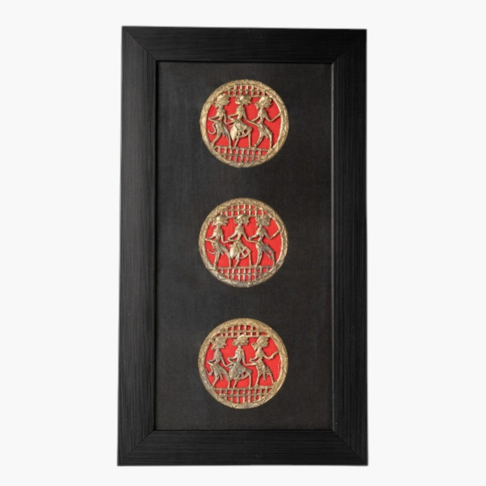 Brass Bastar Dokra art wall frame front view with black and red finish