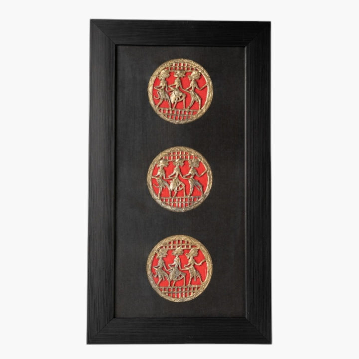 Brass Bastar Dokra art wall frame front view with black and red finish