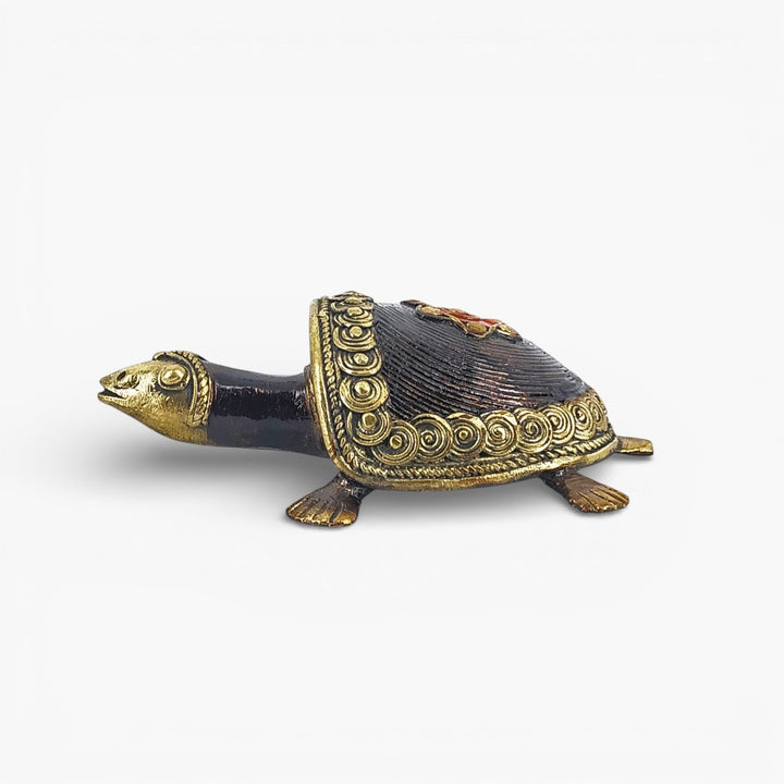 Handmade bronze Bastar Dokra art tortoise side profile