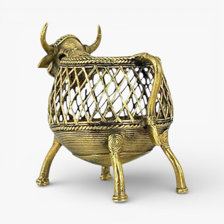 Bastar Dokra art bell metal pen holder back angle