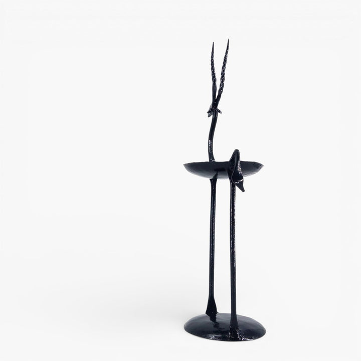 Tall Bastar Dokra art metal deer candle holder back view