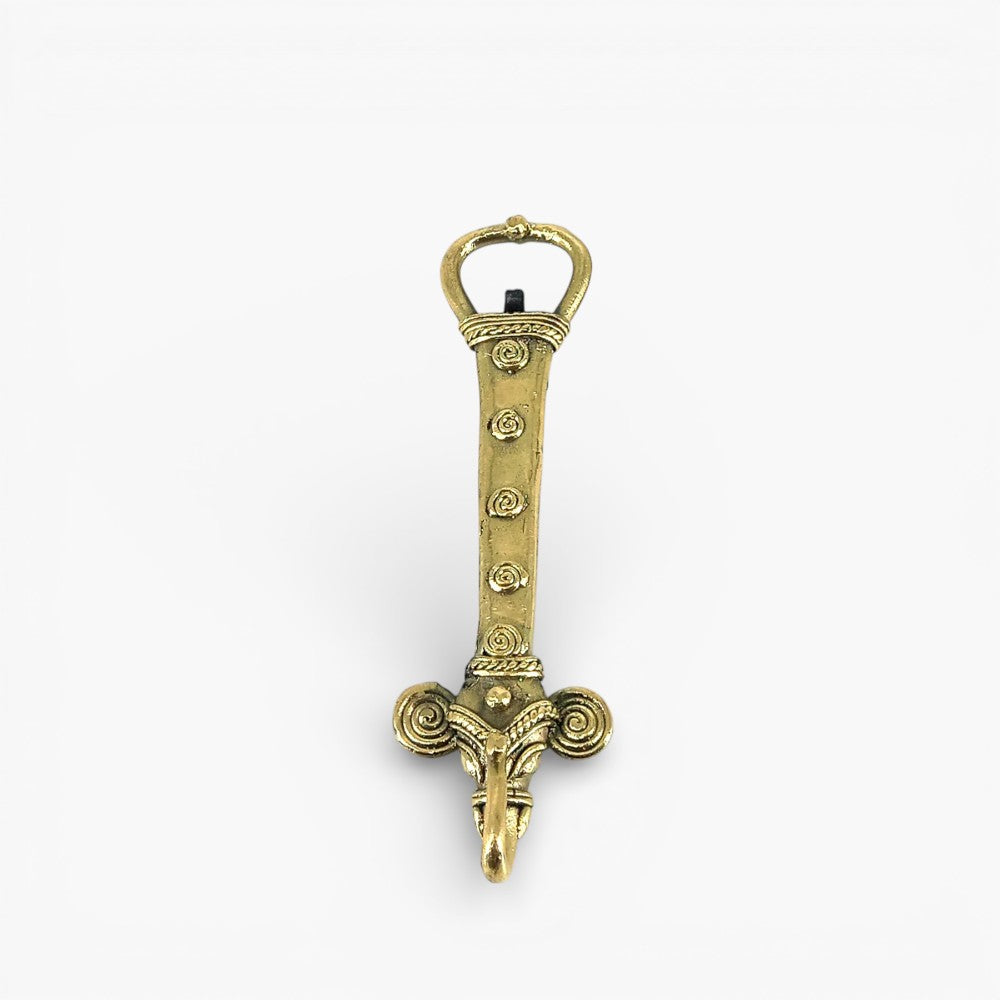 Side view of Bastar Dokra art brass bottle opener