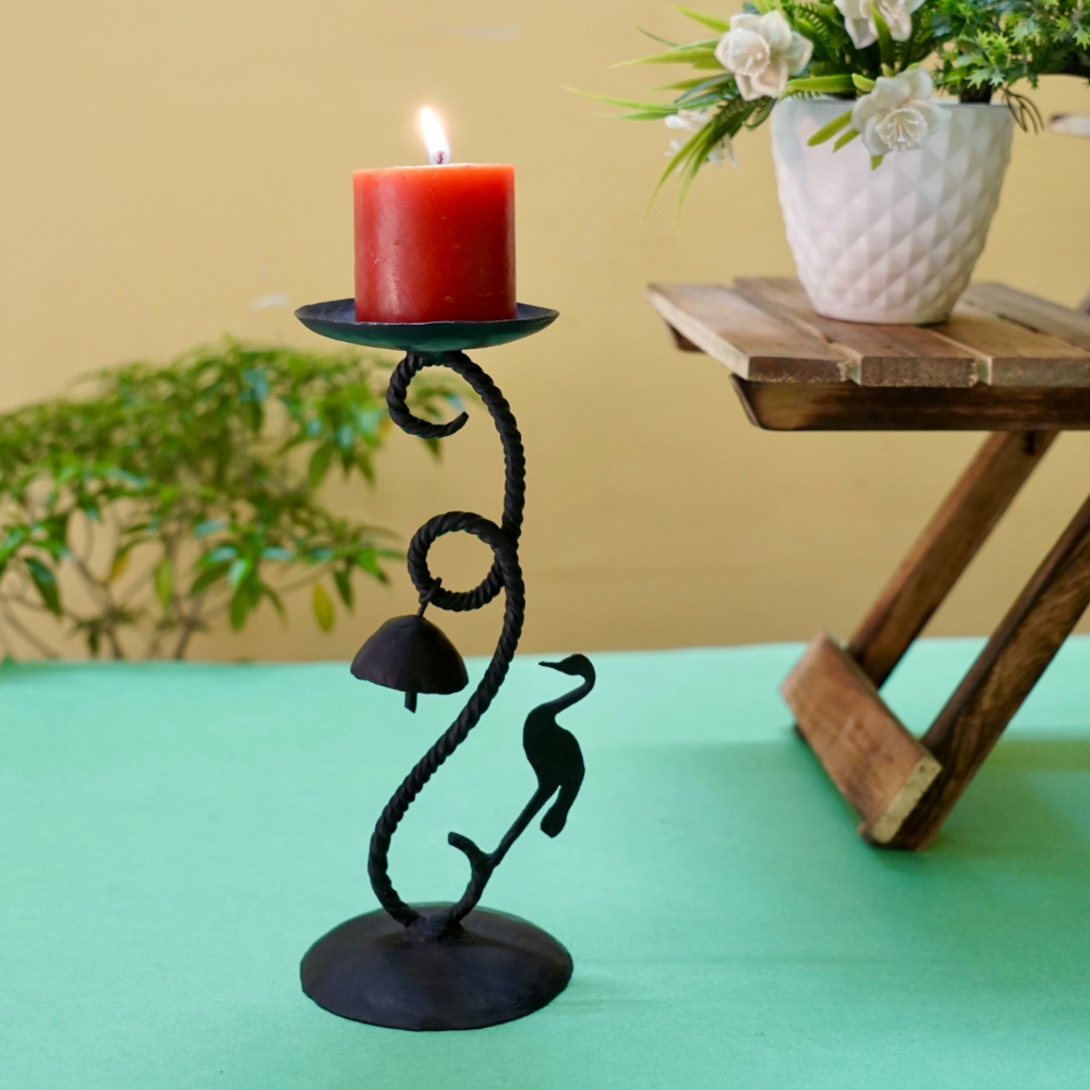 Bastar Dokra art inspired iron candle stand for home decor