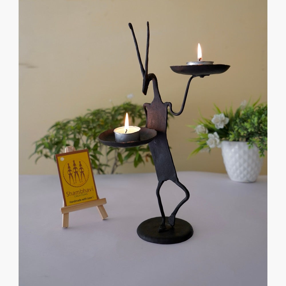 Bastar Dokra art inspired iron candle holder for home décor