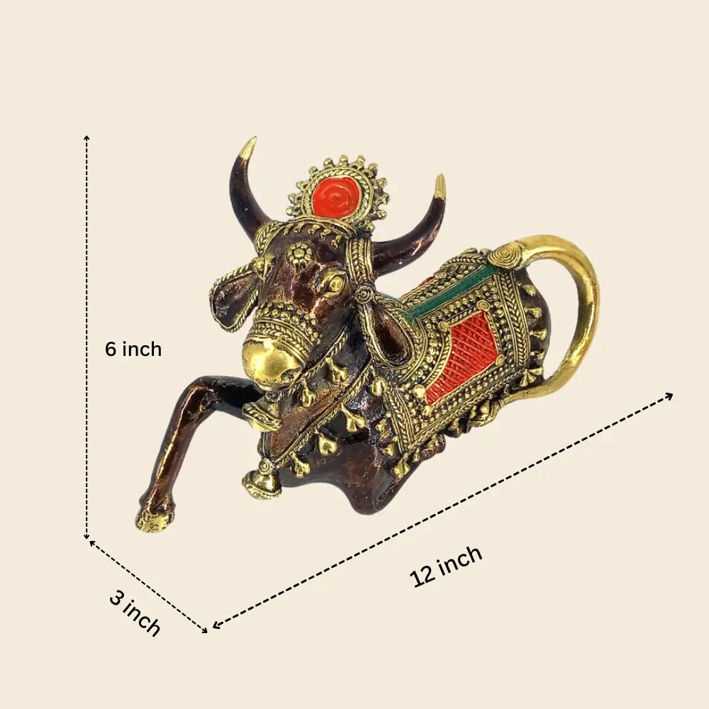 Side view of Bastar Dokra art brass Nandi home decor