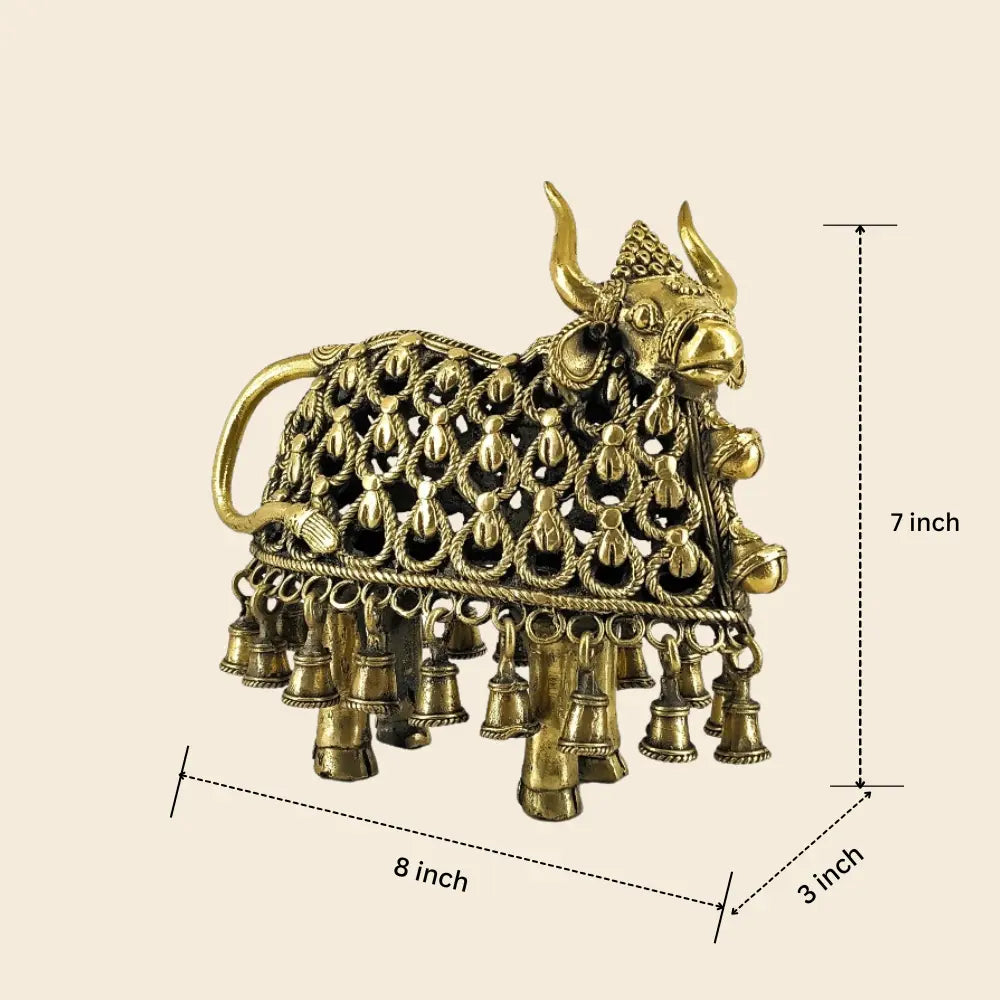 Side view of Bastar Dokra art brass Nandi decor